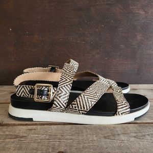 Naturalizer Rattan Woven Sandals Size 9.5 Flats Strappy Black